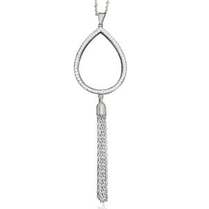 Swarovski Crystal Long Teardrop Tassel Necklace Sterling Silver